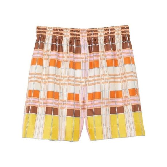 Burberry 100% Silk High Waist Pull On Shorts Multi Color Geometric Sz 4 NWT $820 - Picture 2 of 14